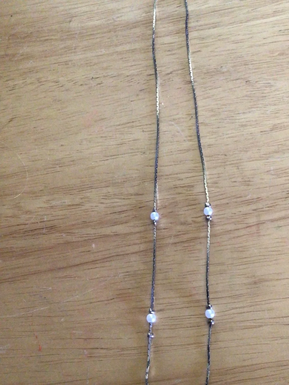 Source Unknown Gold and Black Layered Necklace with White Bead Accents